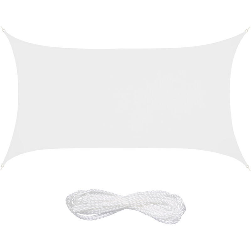 Voile d'ombrage rectangulaire, 2 x 4 m, toile pare-soleil, hydrofuge, avec cordes, blanche - Relaxdays