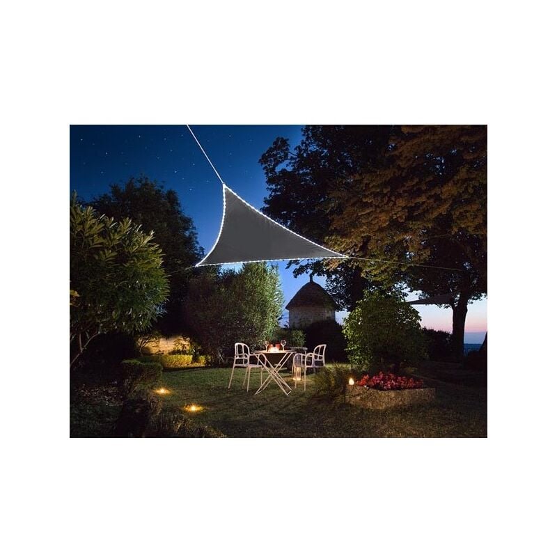 Voile d'ombrage, 170 led solaires, hydrofuge, 3,6 x 3,6 x 3,6 m, 160 g/m², IP44, polyester, triangulaire, anthracite - Perel