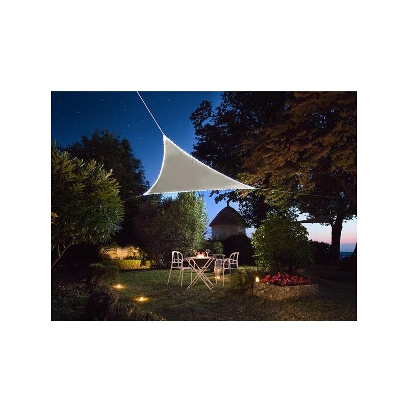 Perel - Voile d'ombrage, 170 led solaires, hydrofuge, 3,6 x 3,6 x 3,6 m, 160 g/m², IP44, polyester, triangulaire, taupe