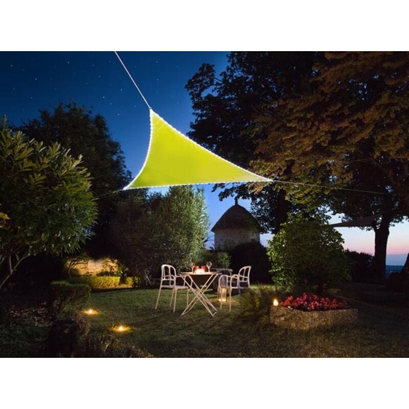 Voile d'ombrage, 170 led solaires, hydrofuge, 3,6 x 3,6 x 3,6 m, 160 g/m², IP44, polyester, triangulaire, vert lime - Perel