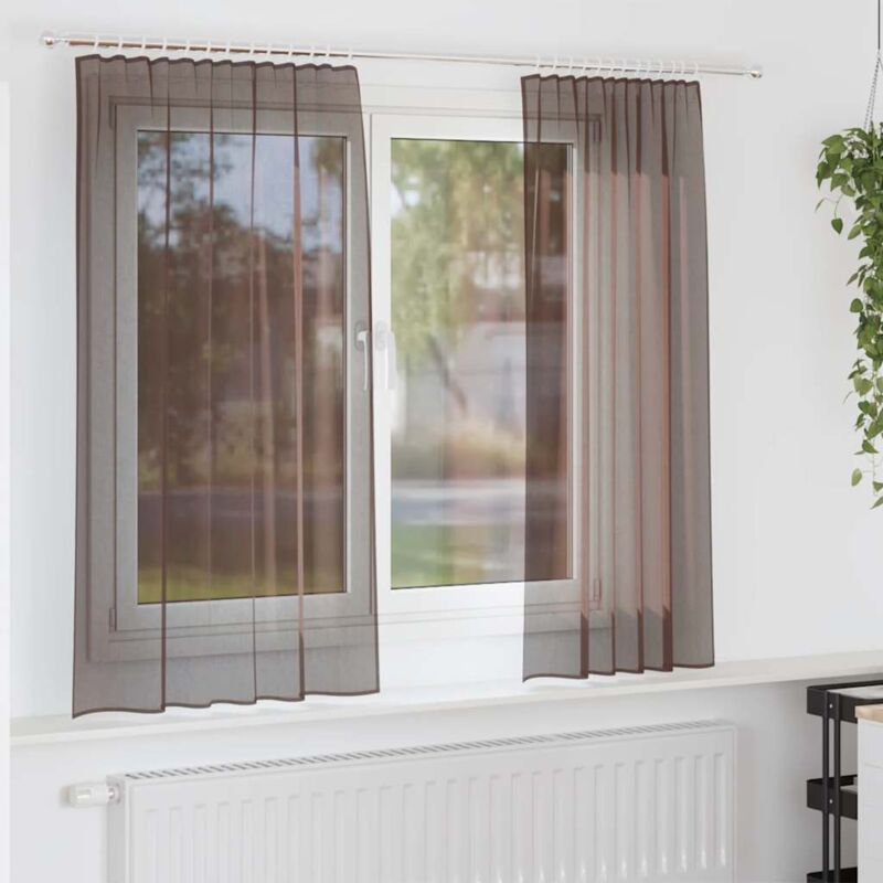 Voile Vorhänge Mit Lasche 2 Stk. Braun Vidaxl