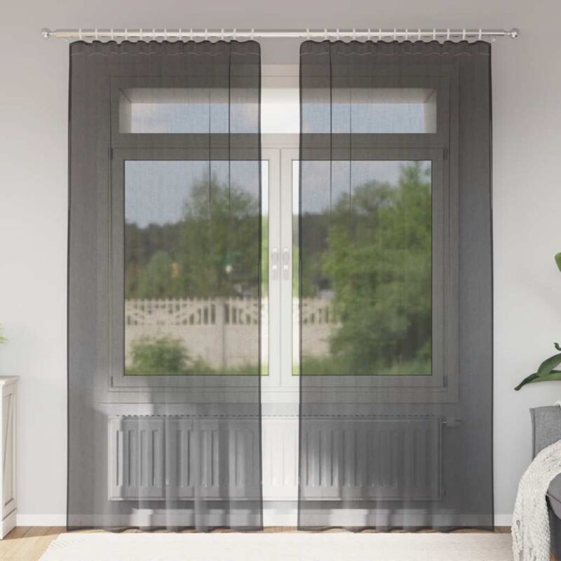 Voile Vorhänge Mit Stangentaschen 2 Stk. Schwarz Vidaxl
