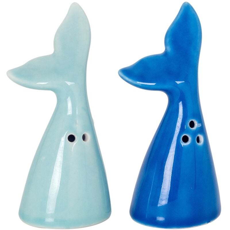 Signes Grimalt - Salière et poivrière queue de baleine en céramique 2 unités, accessoires de cuisine originaux et décoratifs pour table