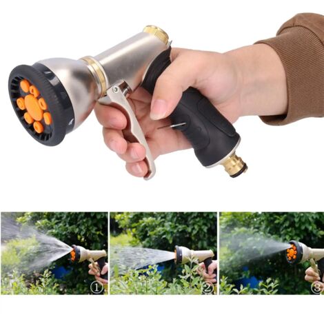 (Voir photo) Pistolet à eau de jardin réglable, buses de pulvérisation haute pression robustes pour tuyau d'arrosage avec 9 jets différents