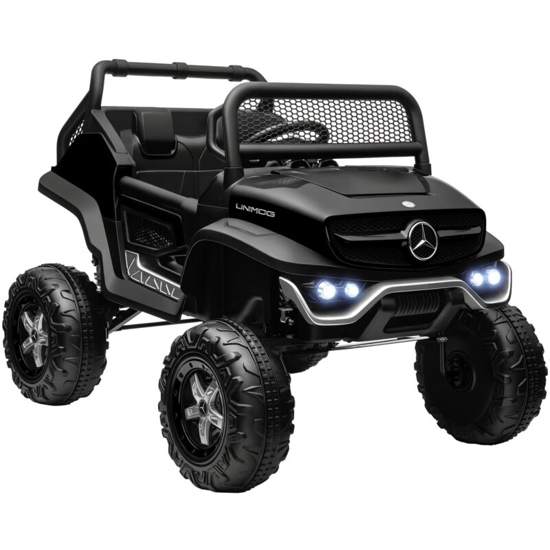 Voiture électrique 4x4 pour enfants de 3 à 8 ans 12 v Mercedes-Benz Unimog 2 moteurs avec télécommande, roues suspendues, klaxons, lumières, musique,