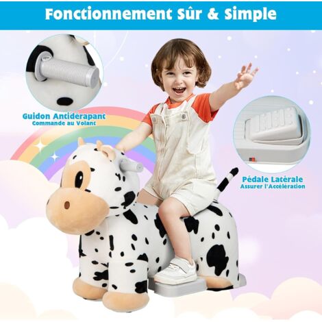 Voiture à Chevaucher en Peluche Vache,Charge 25KG, 63 x 33,5 x 50CM