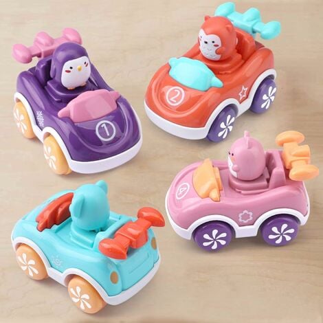 Voiture à partir de 1 2 3 ans - Baby Wind-up Car à partir de 1 an - Ensemble de 4 voitures miniatures pour filles, Ensoleillé