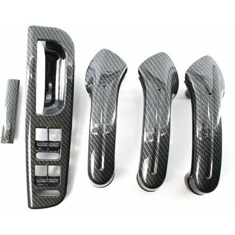 Voiture Carbon Grain Master Fenêtre Interrupteur Panneau De Commande Garniture Lunette + 3 Poignée De Porte Intérieure Ensemble pour VW Jetta Golf MK4 1999-2004 - Carbone