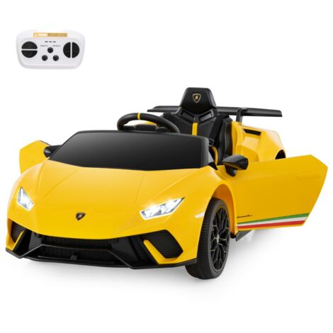 Voiture de Sport Sous Licence Lamborghini pour Enfants de +3 Ans Batterie 12 V Télécommande Lumières LED Musique Klaxon Jaune