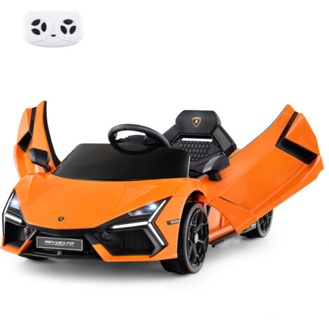 Voiture Electrique 12 V pour Enfants, Sous Licence Lamborghini Revuelto, Télécommande, Portes Hydrauliques, 4 Roues à Suspension, Orange