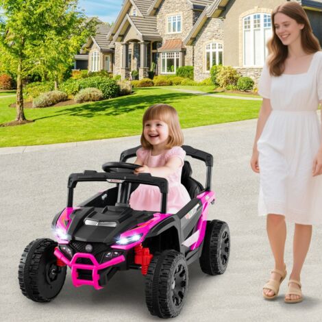 Voiture Électrique 12v Camion Utv avec Télécommande 3 Vitesses Lumières Led Musique Klaxon & Suspension à Ressort pour 3+ Ans Rose