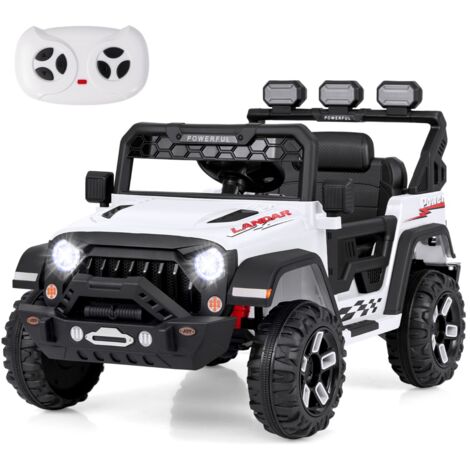 Voiture Électrique 12V Enfants avec Télécommande Affichage Batterie Roues à Bande de Roulement Démarrage Doux 3 Vitesses Blanc CW2148 Maison Chic