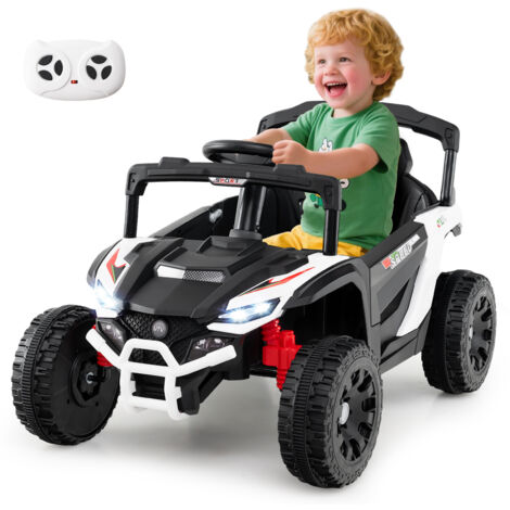 Voiture électrique 12V pour Enfants, Camion UTV avec Télécommande, 3 Vitesses, Lumières LED, Musique, Klaxon & Suspension à Ressort, Blanc