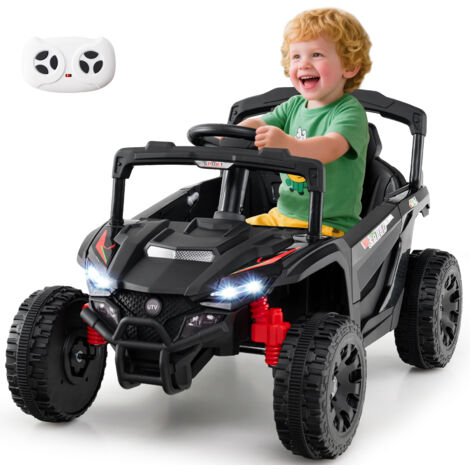 Voiture électrique 12V pour Enfants, Camion UTV avec Télécommande, 3 Vitesses, Lumières LED, Musique, Klaxon & Suspension à Ressort, Noir