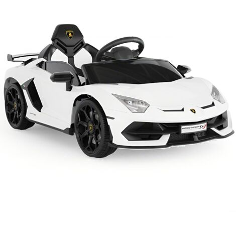 Voiture Électrique 12V pour Enfants Lamborghini sous Licence, avec Télécommande, Vitesse 3-5 Km/h, Portes Hydrauliques, Suspension, Véhicule Électrique pour Enfants de 3 à 8 Ans Blanc