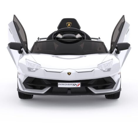 Voiture Électrique 12V pour Enfants Lamborghini, Télécommande, Vitesse 3-5 Km/h, Portes Hydrauliques, Suspension, de 3 à 8 Ans, Blanc