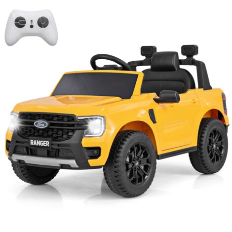 Voiture Electrique 12V USB Musique Histoire Connexion Sans Fil Démarrage Progressif avec Télécommande 2,4G pour 3-6 Ans Jaune