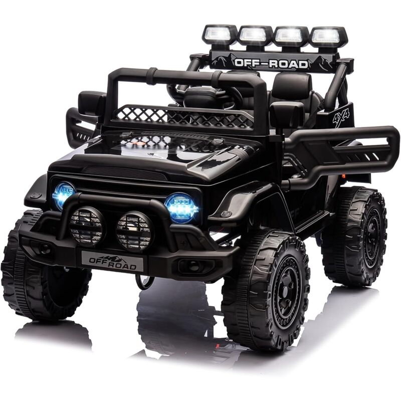 Voiture Électrique 12V, Véhicule Électrique avec Télécommande 2,4G, 3 Vitesses, Musique & LED & Klaxon, Auto Électrique pour Enfants 3+ Ans Noir