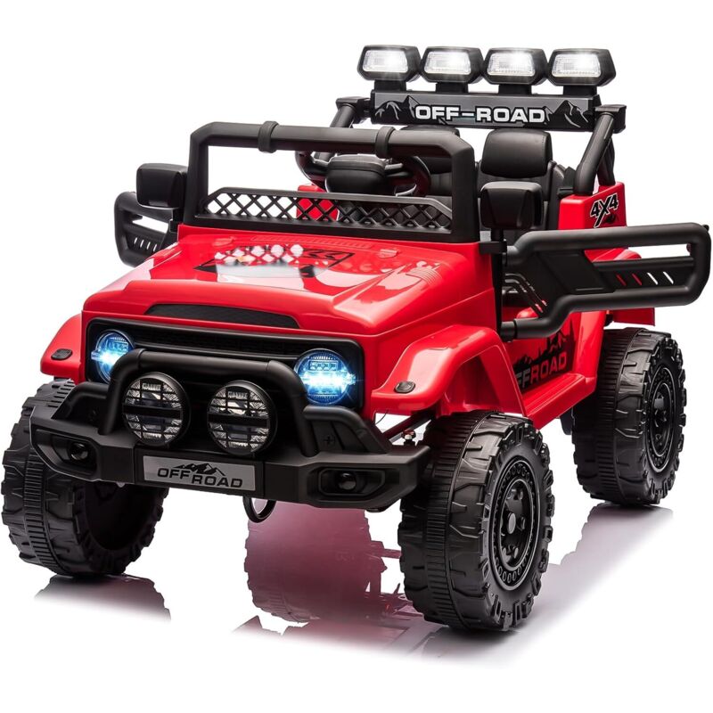 Voiture Électrique 12V, Véhicule Électrique avec Télécommande 2,4G, 3 Vitesses, Musique & LED & Klaxon, Auto Électrique pour Enfants 3+ Ans Rouge