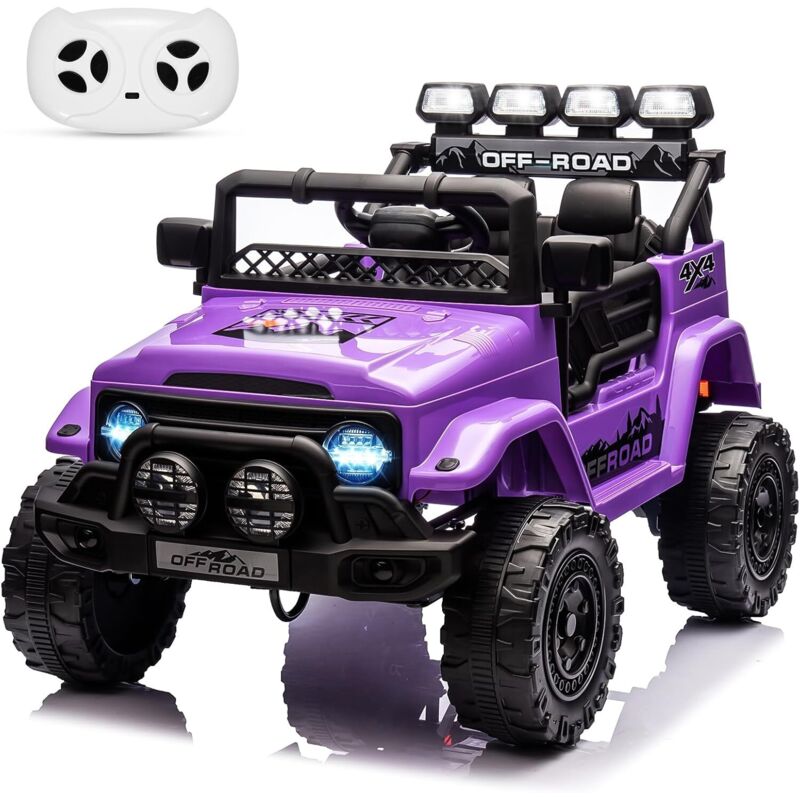 Lunsy – Voiture électrique pour enfants 12V – Télécommande 2,4G – 3 vitesses – Klaxon, musique, LED – Suspension à ressorts – 3 ans et plus