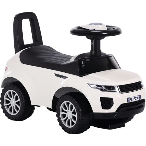 Voiture électrique 3 en 1 pour tout,petits (1,3 ans), avec klaxon, volant et fonction manuelle (sans moteur), Rangement sous le siège, Conception sécurisée, Blanche,