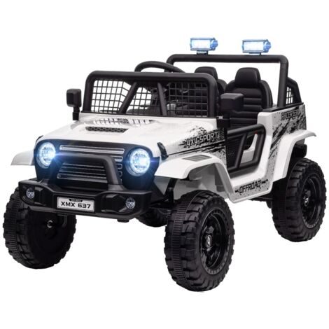 Voiture électrique enfant, 12 V 3-5 km/h tout-terrain avec entrée musicale, véhicule enfant avec télécommande 2,4G, phares, klaxon, auto électrique pour enfants 3-6 ans, Blanc