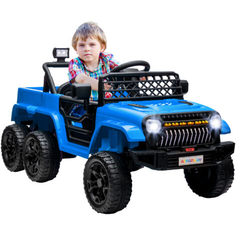 Voiture électrique enfant 12 V remorque LED musique klaxon 3-8 ans bleu clair