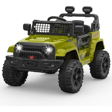Voiture électrique Enfant, 12 V Voiture électrique Enfants avec Suspension à Ressort, lumières LED, Bluetooth, 2 Vitesses pour de 3 à 8 Ans,Vert