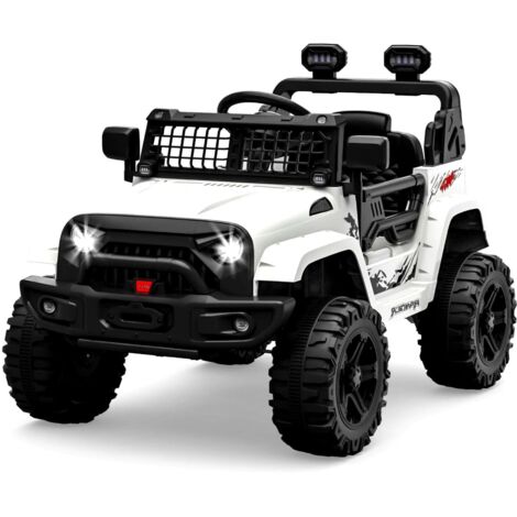 Voiture électrique Enfant, 12 V Voiture électrique Enfants, Suspension à Ressort, lumières LED, Bluetooth, Télécommande, Véhicule Électrique pour Enfants 3 an+ Blanc