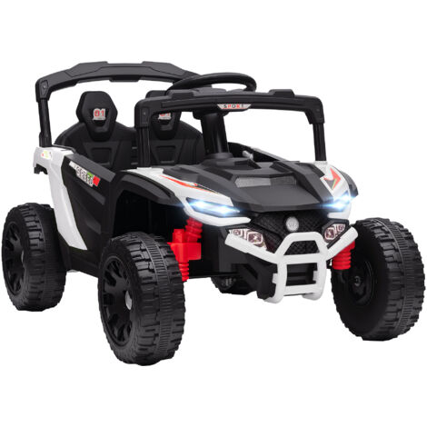 Voiture électrique enfant 12V, 2 moteurs, télécommande 2,4G, suspension arrière, phares, musique, blanc