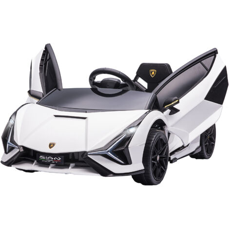 Voiture Électrique Enfant 12V avec Télécommande 2,4G, 2 Moteurs, Klaxon, LED, Musique, pour Enfants de 3 à 5 Ans, Blanc