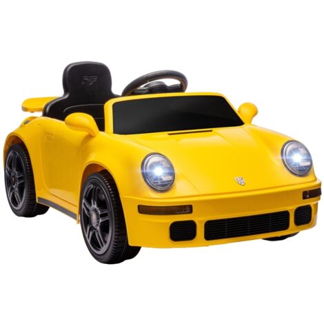 Voiture électrique enfant 12V avec télécommande, démarrage progressif, lecteur MP3, lumières LED, klaxon, indicateur de batterie, jaune