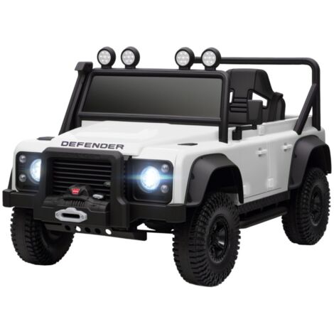 Voiture électrique enfant 12V avec télécommande. Fonctions musique, klaxon et lumières LED. Couleur blanche 115x61x61cm