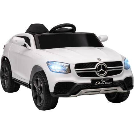 Voiture électrique enfant 12V avec télécommande sans fil, 3 vitesses et démarrage progressif, dimensions 105x68x50cm, couleur blanc.