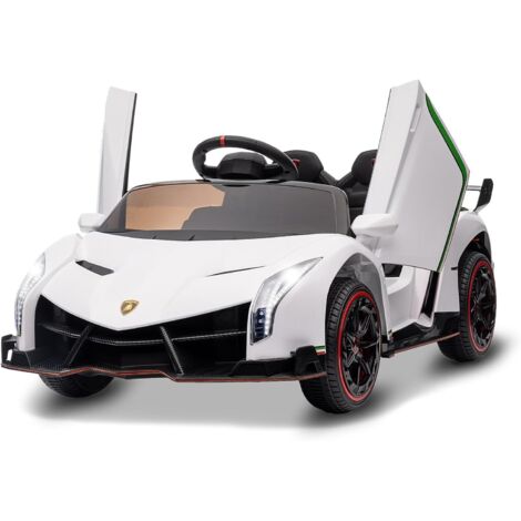 Voiture Électrique Enfant 12V sous Licence Officielle Lamborghini,Télécommande Parentale, 3 Vitesses, LED & Musique,Blanc