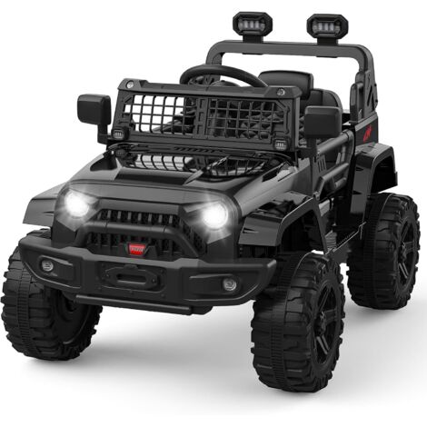 Voiture Électrique Enfant, 12V Véhicule Électrique avec Suspension à Ressort, lumières LED, Bluetooth, 2 Vitesses, Musique pour Garçons Filles Noir