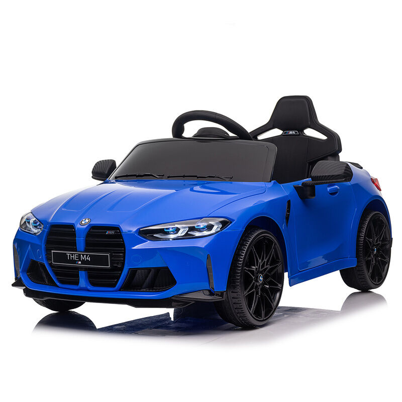Voiture électrique enfant BMW M4 12 V, avec télécommande, 3 vitesses, indicateur, USB avec Bluetooth et phares LED - Bleu