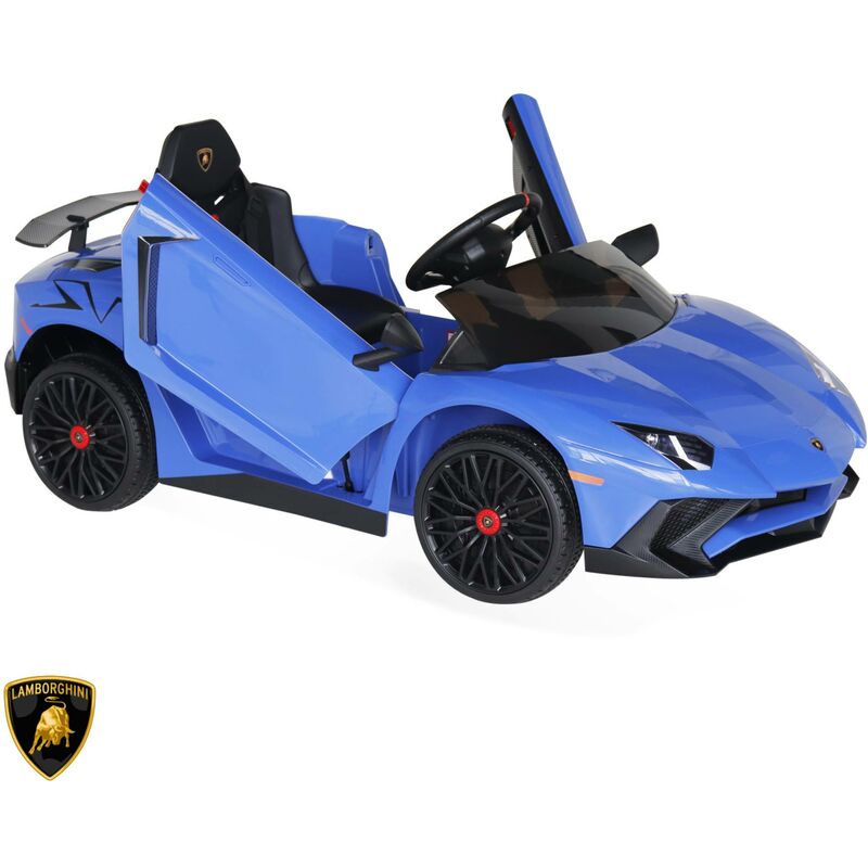 Sweeek - Voiture électrique 12V pour enfant Lamborghini. bleu. 1 place. avec autoradio. télécommande. MP3. port usb et phares fonctionnels - Bleu