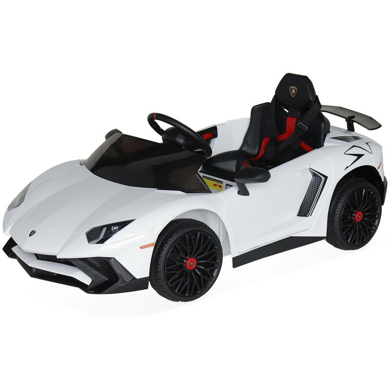 Sweeek - Voiture électrique 12V pour enfant Lamborghini. blanc. 1 place. avec autoradio. télécommande. MP3. port usb et phares fonctionnels - Blanc