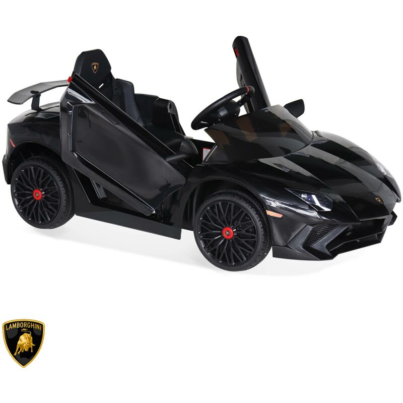 Sweeek - Voiture électrique 12V pour enfant Lamborghini. noir. 1 place. avec autoradio. télécommande. MP3. port usb et phares fonctionnels - Noir