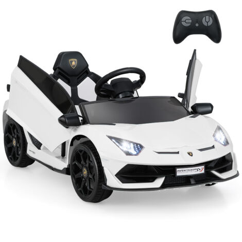 Voiture Électrique Enfant Lamborghini 12V Sous Licence, Véhicule Électrique Avec Télécommande, Suspension à Ressort, Lumières LED, Blanc