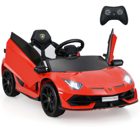 Voiture Électrique Enfant Lamborghini 12V Sous Licence, Véhicule Électrique Avec Télécommande, Suspension à Ressort, Lumières LED, Rouge