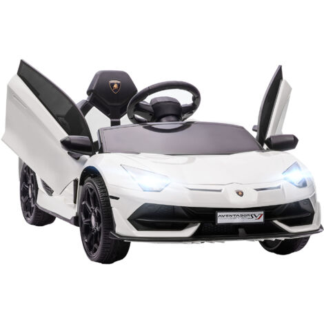 Voiture électrique enfant Lamborghini Aventador, portes papillon, musique, klaxon, jouet pour 3 à 5 ans, blanc