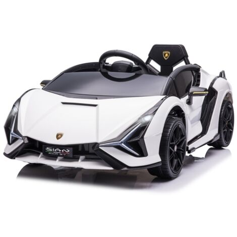Voiture Électrique Enfant Lamborghini SUV 12V - Télécommande, 2 Modes, Musique, Blanc Métal - 108x62x40 cm - 3 à 5 ans