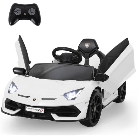 Voiture Électrique Enfant Lamborghini, Télécommande 2,4G, 2 Moteurs 12V, 4 Km/h, Véhicule Électrique, LED, MP3, Klaxon, Véhicule Électrique pour Enfants 3-8 Ans Blanc