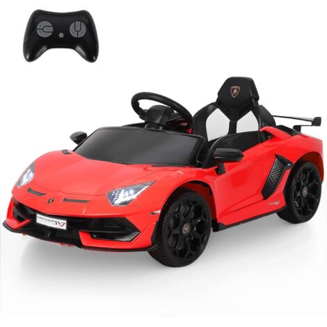 Voiture Électrique Enfant Lamborghini, Télécommande 2,4G, 2 Moteurs 12V, 4 Km/h, Véhicule Électrique, LED, MP3, Klaxon, Véhicule Électrique pour Enfants 3-8 Ans Rouge