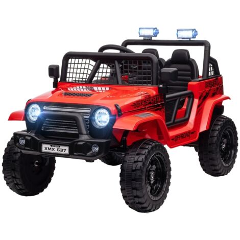 Voiture électrique enfant suspension souple, télécommandée, lumières LED, klaxon, moteurs 12V, plastique et métal, rouge