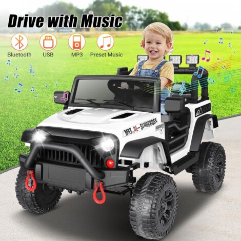 Voiture Électrique Enfants 12V avec Télécommande, 2 Moteurs, Véhicule Électrique avec Lumières & Musique, 3-7 Ans Blanc