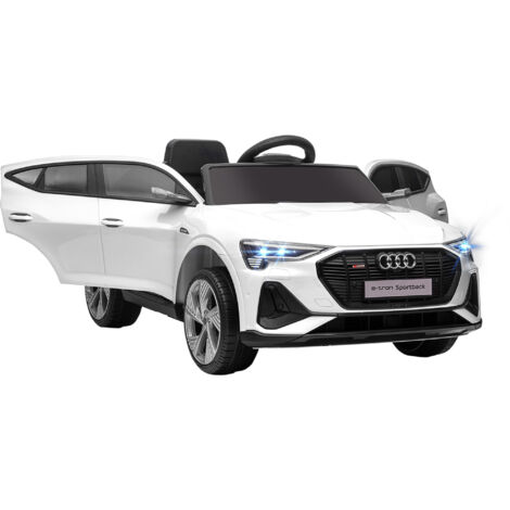 Voiture électrique enfants sous , véhicule électrique 12V Max. 5 Km/h avec télécommande 2,4G, phares LED, musique, klaxon, port USB, MP3, blanc