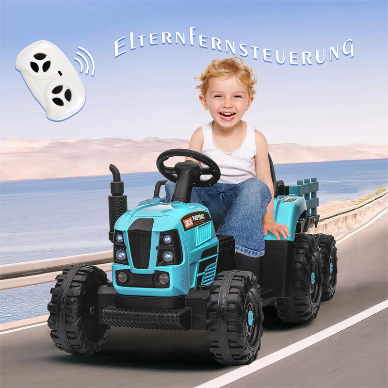 Fortuna Lai - Voiture électrique pour enfant, tracteur de conduite avec remorque, 12V, avec élécommand, usb, MP3, Bluetooth, led, 3 vitesses